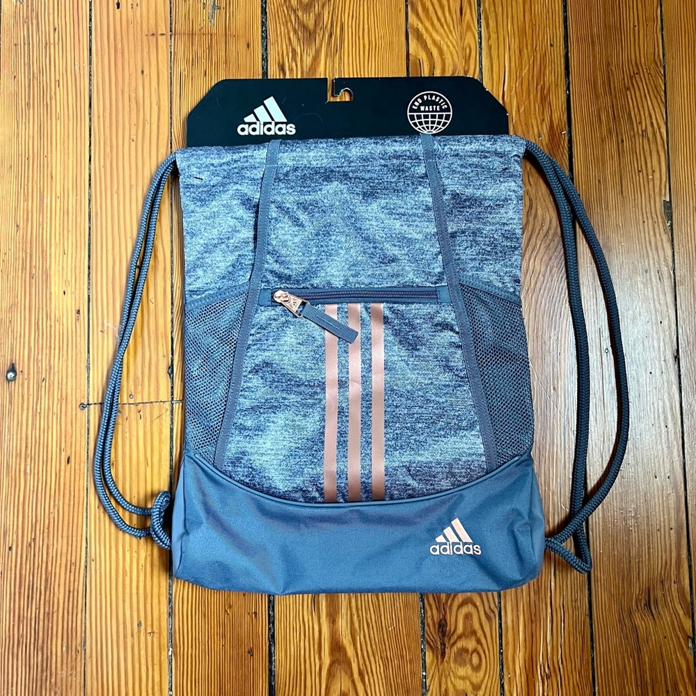 NWT - Adidas Grey & Pink Drawstring Backpack